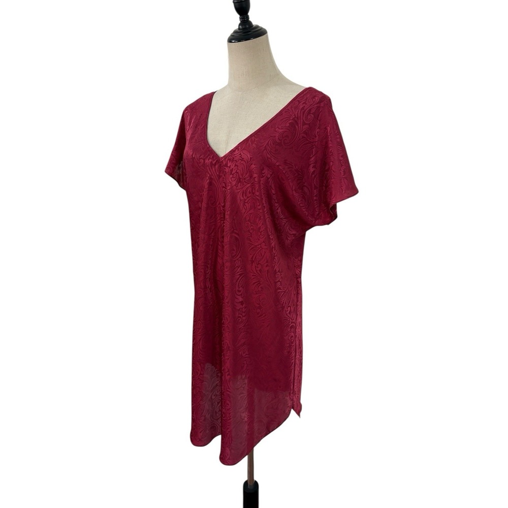 Vtg 90s Innermost Burgundy Jacquard Satin Nightgown Sleep Shirt Sz S Back Detail - Picture 3 of 7